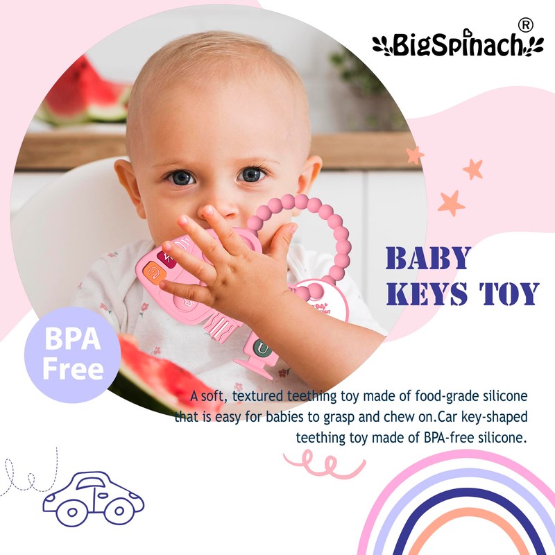BIGSPINACH Baby Goth Teething Keys Toy 6-12M Pink Car Key