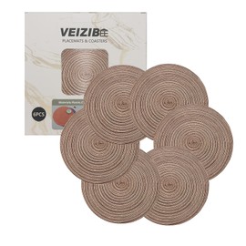 Braided Coaster or Coffee mat Set 11cm Washable Unslip Round Placemats for Coffee Shop Kitchen Dining Table European Style Natural Material Hand Woven Fabric Table Place Mat Ramie (Coffee-11cm-6pcs)