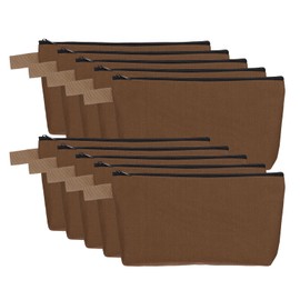 sourcing map Canvas Makeup Bags, 10 Pcs Travel Cosmetic Bags Bulk, Multipurpose Plain Toiletry Zipper Pouches Blank DIY Craft Bags Pencil Bag for Women Teens, Brown