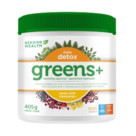 Genuine Health Genuine Health Greens+ Daily Detox,30 Servings, 406 g tub, Superfoods, Antioxidants and Polyphenols for daily liver and kidney toxin cleanse, Natural lemon flavoured powder