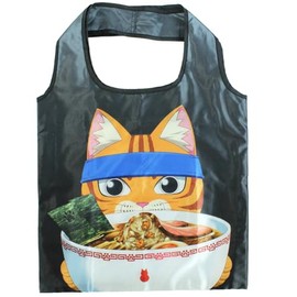 Yasuda Tsusho Red Cat Ramen Eco Bag with Storage Pouch Bunzo RA Eco Bag 02 Approx. H 14.8 x W 17.9 inches (37.5 x 45.5 cm)