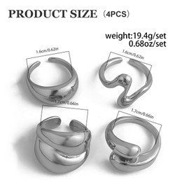 FloralGrace 5 Piece Chunky Silver Ring Set for Women, Vintage Rings, Silver Jewellery with Fine Hollow Engraving, Joint Finger Stackable Rings, Chic Silver Rings