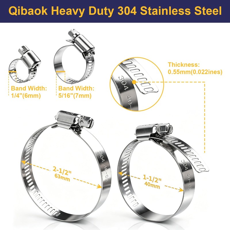 35pcs Hose Clamps Assortment Kit 304 Stainless Steel 1/4'' -