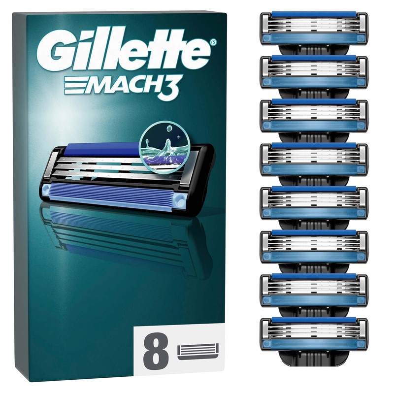 Gillette Mach3 razor blades for men, 8 pieces, mailbox-compatible packaging