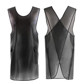 Japanese Style Waterproof Apron with Pockets - Cross Back Halter Design for Dishwashing & Cleaning - Black Translucent