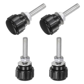 sourcing map 4 Sets Knurled Knobs Thumb Screws with Nuts Washers, Metric M4 x 20mm Male Thread 14mm Plastic Head, Zinc Plated Carbon Steel Stud Hand Knobs Clamping Thumbscrews Handles, Black