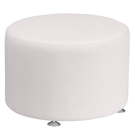 Flash Furniture HERCULES Alon Series White LeatherSoft 24" Diameter Round Ottoman with Brushed Stainless Steel Base