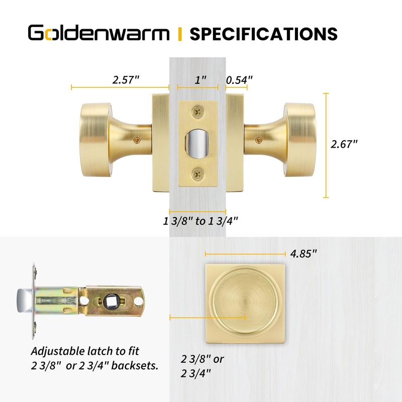 goldenwarm Gold Door Knobs 3 Pack, Brushed Gold Closet Door