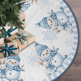 Christmas Tree Skirt 48 inches Blue Snowman Christmas Tree Skirt Mat Farmhouse Xmas Ornaments Decorations for Christmas Holiday Party (Blue, 48in)