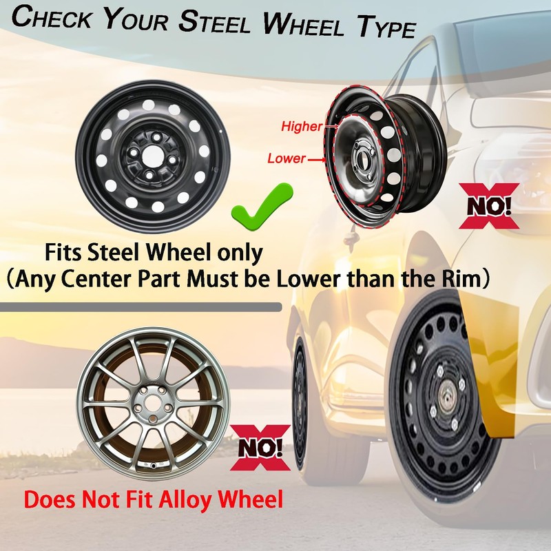 Hubcap Wheel Covers Replacement Size R15 Hub Caps Universal-Fit Steel