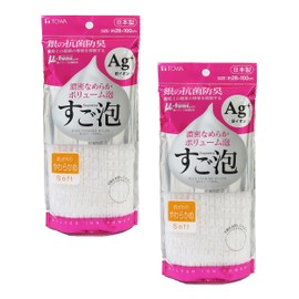Towa Sangyo Body Towel, Super Foam, Silver Antibacterial, Nylon Towel, Soft, Quick Drying, Fine Foam, Made in Japan, White, Approx. 11.0 x 39.4 inches (28 x 100 cm), Set of 2