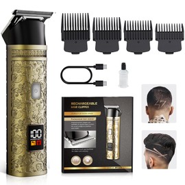 XkuiHF Professioneller Haarschneidemaschine für Männer mit 4 Aufsätzen - Präzisions Bartschneider, kabelloser Konturen-Trimmer mit LED-Display (Wasserdicht, leise, wiederaufladbar)