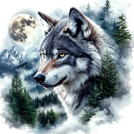 NEWENMO Wolf Diamond Painting Kits for Adults,5D DIY Moon Diamond Art Kits Full Round Drill Forest Diamond Dots Perfect for Beginner,Hobbies And Home Wall Decor 30×30 cm