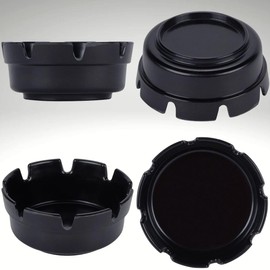 Global Basics 4 ¼” Black Bakelite Plastic Notched Ashtray With 1 ¾” Well | 4 Pack of Black Ashtrays (4)