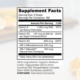 Pure TheraPro Rx Vegan A-D-K Drops-6 Mon Supply-Vitamin A(Palmitate & Betacarotene),Liposomal Vitamin D3(as vegan cholecalciferol),Liposomal Vitamin K2(MK-4 & MK-7)Supports Immunity & Bone Health-20mL