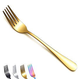 Gold Dinner Forks of 12, Berglander 7.9" Stainless Steel Titanium Shiny Gold Plating Fork And Spoons Silverware, Golden Table Forks Set Sturdy And Dishwasher Safe