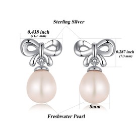 Pearl Earrings, Pearl Earrings for Women Sterling Silver Pearl Earrings Large Pearl Stud Earrings Bow Knot Freshwater Pearl Earrings Cubic Zirconia Pearl Earrings Dangle Hypoallergenic Earrings Silver Pearl Earrings Drop Han han