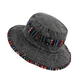 Mens Wide Brim Hat Pattern Outdoor Fishing Bucket Hat Cowboy Sunscreen hat ﻿ (AU, Alpha, One Size, Dark Grey)