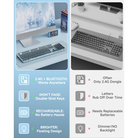 SEUNKWANG EWEADN V3 Wireless Keyboard and Mouse with Blue Backlit, Metal Panel, Bluetooth/2.4G Rechargeable Computer Keyboard and Mouse Combo Silent Lighted Full Size Cordless Keyboards-Black