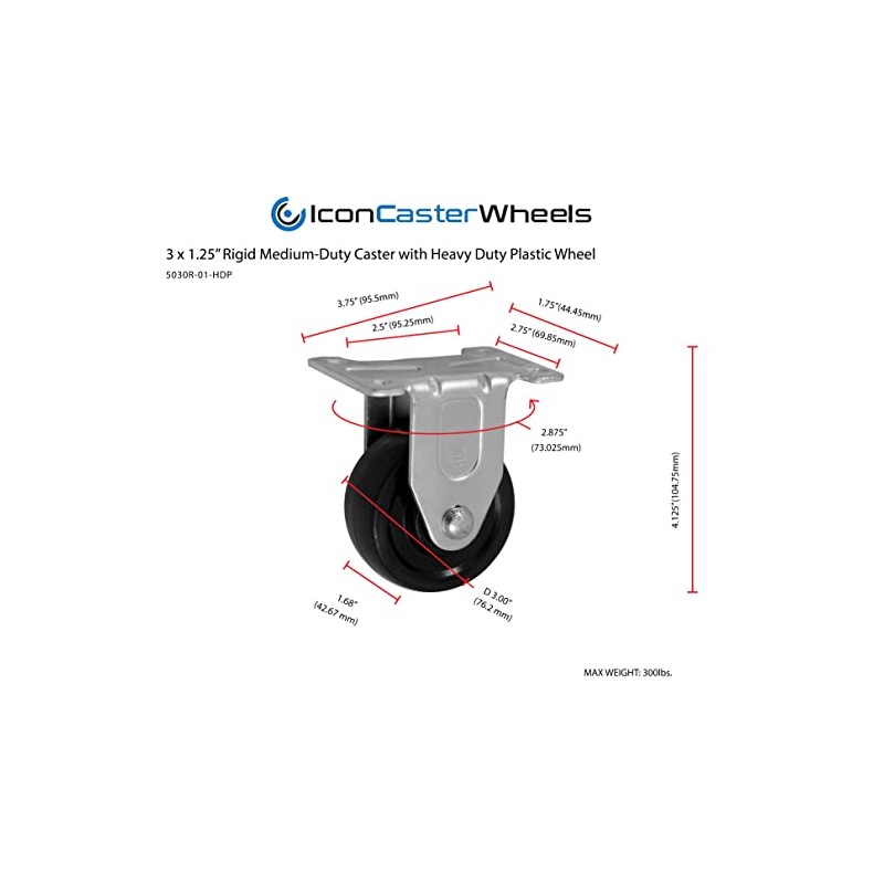 ICON Caster Wheels 3''x 1-.25" Light to Medium Duty Rigid