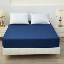 Tateufeu Bedding Twin Fitted Sheet,Deep Pocket,Soft Microfiber,Shrinkage and Fade Resistant,Easy Care,1 Fitted Sheet Only,Navy