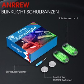 Anrrew Flashing Light School Bag Light LED Safety Light Set of 2 Clip Reflector Backpack Light Running Light Pram Light Ideal for Joggers, School Bag for Children, Prams, Light Pendant Dog