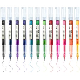 EZWORK Rolling Ball Pens, Quick Dry Ink Rollerball Pen, 0.5 mm Extra Fine Point Liquid Ink Pen, Pack of 12, Multicolor