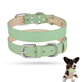 Leather Dog Collar, Adjustable Leather Padded Puppy Collar, Soft Touch Heavy Duty, Dog Pet Collars for Small Size Dogs with Safety Metal Buckle