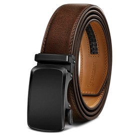KEMISANT Men Belt Ratchet Click Belt Genuine Leather Adjustable For Men Golf Dress Casual Jeans 1 3/8-Cut For Fit(Deep Brown,38"-44" Waist Adjustable)