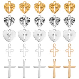 COGCHARGER 70 Pcs Heart with Cross Charm Pendant Alloy Cross Charm Mixed Color for DIY Pendant Jewelry Making Finding Kit