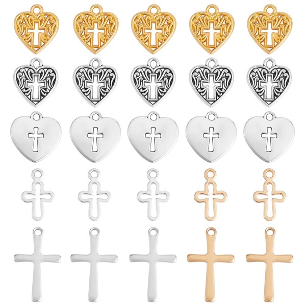 COGCHARGER 70 Pcs Heart with Cross Charm Pendant Alloy Cross