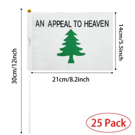 ZXvZYT 25 Pack An Appeal To Heaven Flag Small Mini Pine Tree Hand Held Stick Flags Banner Outdoor Yard Decorative,5"x 8" Inch