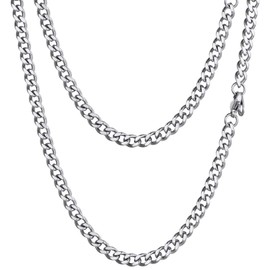 Prosteel Cuban Link Stainless Steel Silver Chain for Men Trendy Silver Necklace Women Men Jewelry Gift 4.8mm 18 Inches Curb Chain Necklaces Chocker