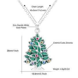 Simple Christmas Tree Colorful Crystal Pendant Necklace for Women Cubic Zirconia Green Enamel Plant Silver Plated Adjustable Chain Charm Necklaces Xmas Party Holiday Festival Jewelry Accessories Gift