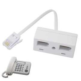 YSFSootie Telephone Splitters，2 Way Sockets Splitter，UK Telephone Adapter RJ11 One Male Plug To 2 Female Extender，White Double Phone Socket Adapter for UK Landline(White, 120mm)
