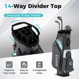 Tangkula Golf Cart Bag, Lightweight Golf Bag with 14-Way Divider Top, Portable Golf Club Organizer Bag with Cooler Pocket, Adjustable Shoulder Strap, Rain Hood & Umbrella Holder for Men & Women (Grey)