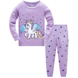 Girls Pyjamas Set Toddler Clothes Cotton Sleepwear Animal Mermaid Printed Nightwear Long Sleeve PJs 2 Piece Outfit Xmas Gift for Kids Age 1-12 Years (01 Unicorn, 7-8 Years)