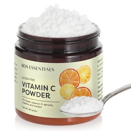 Bos Essentials Ultra Fine Vitamin C Powder, 100% Pure Ascorbic Acid, Non-GMO, Cosmetic-Grade, Dissolves Instantly for DIY Serums, Creams, and Toners