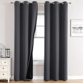 ChrisDowa 100% Blackout Curtains 72 inch Long for Bedroom with Black Liner, 2 Thick Layers Total Blackout Thermal Insulated Grommet Window Curtains 2 Panels Set (Dark Grey, 42 x 72 Inch)