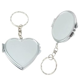 LNYMZD 2Pcs Heart Shape Metal Portable Folding Mirror Key Chain Round Square Cosmetic Mirror Compact Travel Pocket Mirror with Key Ring Keychain(Elliptical&Heart)