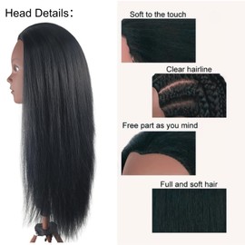 22 Inch Mannequin Head Training Head Manikin Cosmetology Doll Head for Beginners Hairdressers Braiding Hair Salon Hairstyling Practice with 100% Yaki Synthetic Fiber