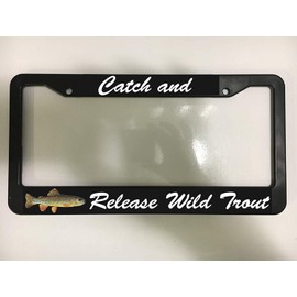 First Rober Aluminum Alloy Catch and Release Wild Trout Fly Fishing Fish Chrome Black License Plate Frame New Holder