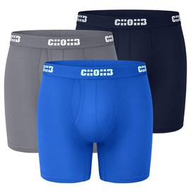 CHOHB Mens Underwear Micro Modal 3 Pack Mens Boxer Briefs Open Fly Underwear for Men, Navy/Gray/Blue-L