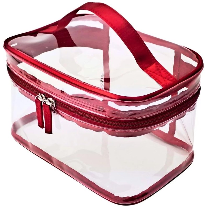 Elegant 4 Piece Cosmetic Bag Set Red Clear Box Checked