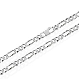 NKlaus Genuine 925 Sterling Silver Figaro Chain 6 x Diamond-Coated 6.00 mm Wide, Sterling Silver
