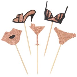 Ercadio High Heel Underpants Bra Lips Cupcake Toppers Glitter Cupcake Topper Food Picks Bachelorette Birthday Party Supplies 20 Pack Rose Gold
