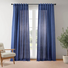 HPD Half Price Drapes - Rustic Linen Weave Light Filtering Curtains for Bedroom 96 Inches Long (2 Panels) - Rod Pocket Curtains & Drapes for Living Room and Windows 1 Pair - 50 X 96, Ink Blue