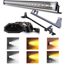 ASLONG 52 Inch 300W LED Light Bar White/Amber Flasing Strobe with Six Modes Spot Flood Offroad Driving Light with Upper Windshield Mounting Brackets Wiring Harness Switch for Wrangler JK 2007-2018