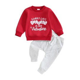 Valentine 's Day Outfit Clothes Set Infant Toddler Baby Boy Long Sleeve Sweatshirt and Pants Set (Red, 3-6 Months)