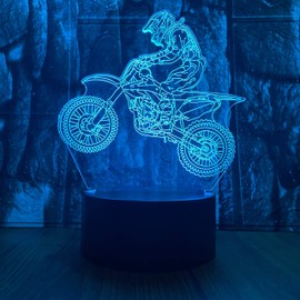 junnire Motocross Bike 3D LED Optical Illusion Acrylic Night Light with Remote & Smart Touch 7 Colors Changing Dimmable USB Powered Bedroom Decoration Table Lamp for Kids Gifts(Motorcycle)